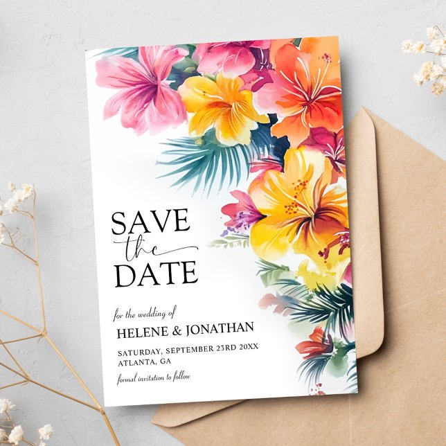 Hibiscus Tropical Elegant Destination Wedding Spara Datumet (Hibiscus Tropical Elegant Destination Wedding Save The Date)