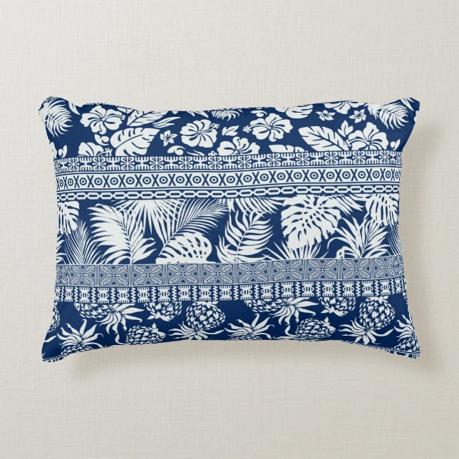 Hibiscus tropical leaves hawaiian ornament wallpap prydnadskudde (Framsidan)