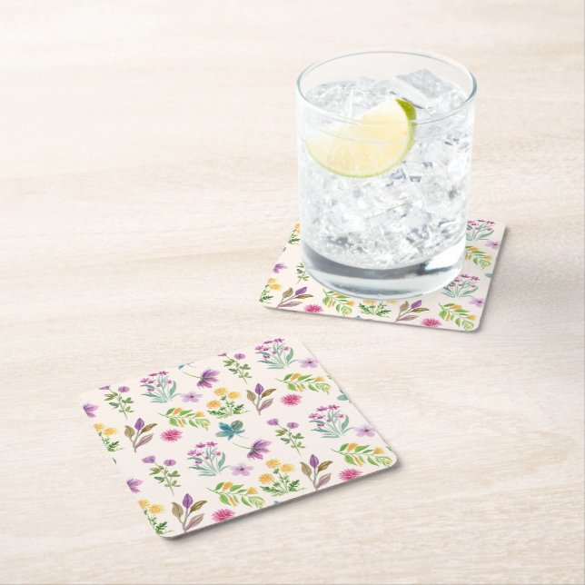 Hibiscus Watercolor Botaniskt blooming utan sömn Underlägg Papper Kvadrat (Insitu)