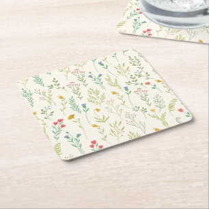 Hibiscus Watercolor Botaniskt blooming utan sömn Underlägg Papper Kvadrat
