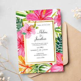 Hibiscus Watercolor Tropical Destination Wedding Inbjudningar