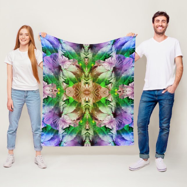 Hibiscusblomma Abstrakt Distressed Mönster   Fleecefilt (På plats)