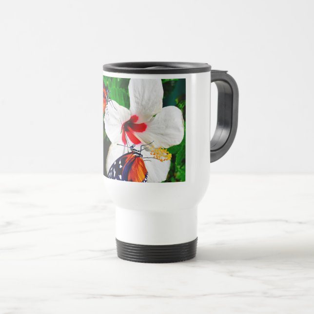 Hibiscusblomma med 2 Tiger Longwing-fjärilar Resemugg (Framsida höger)