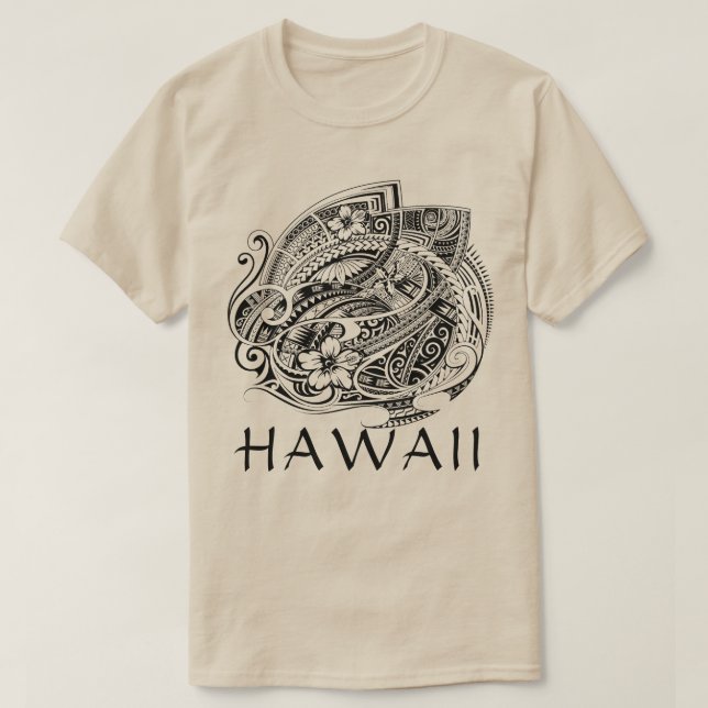 HIBISICUS POLYNESIAN TRIBAL HAWAII Blk T Shirt (Design framsida)