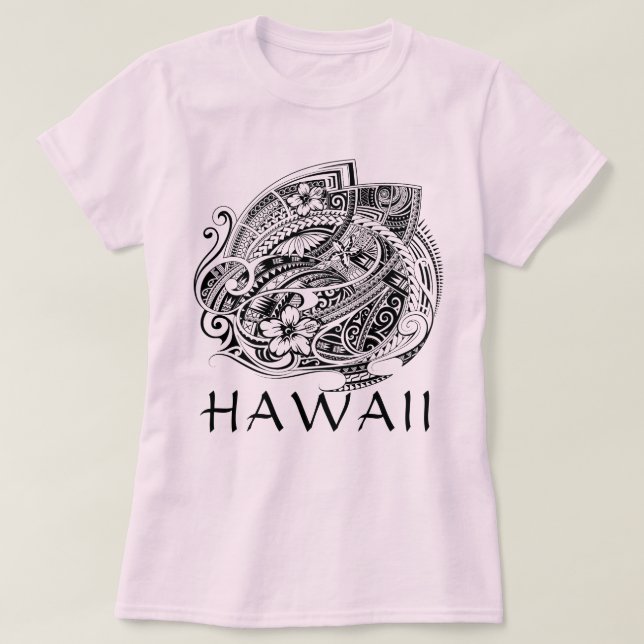 HIBISICUS POLYNESIAN TRIBAL HAWAII Blk T Shirt (Design framsida)