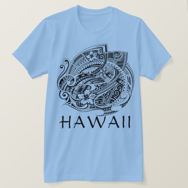 HIBISICUS POLYNESIAN TRIBAL HAWAII Blk T Shirt (Design framsida)