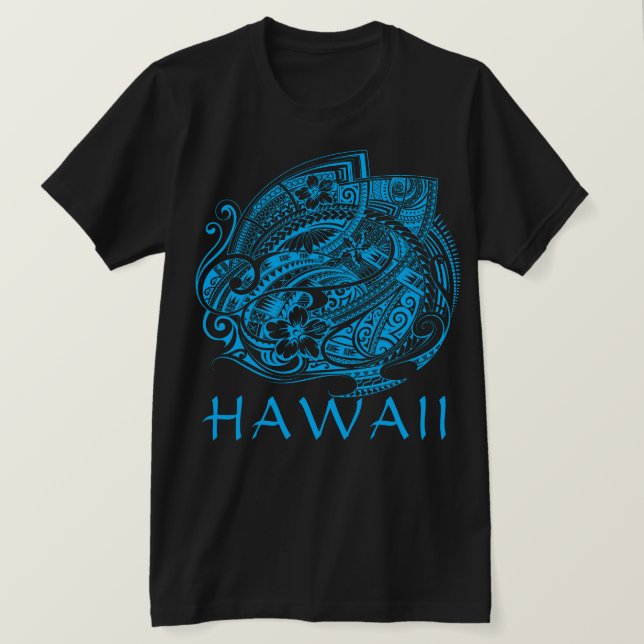HIBISICUS POLYNESIAN TRIBAL HAWAII LtBlue T Shirt (Design framsida)