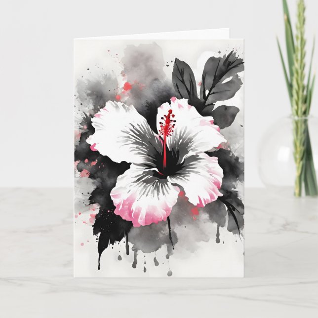 Hibiskus - Akvarellblommor Kort (Framsida)
