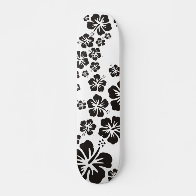 hibiskus blommar i svart skateboard bräda 20,5 cm (Framsida)