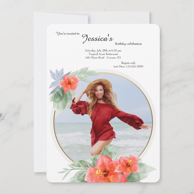 Hibiskus Fotofödelsedagsinbjudan Inbjudningar (Framsida)