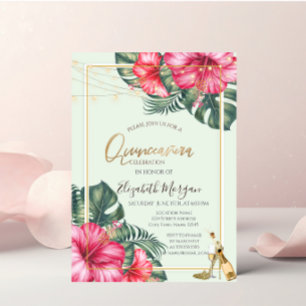 Hibiskus, Guldklack Glitter Quinceanera Inbjudningar