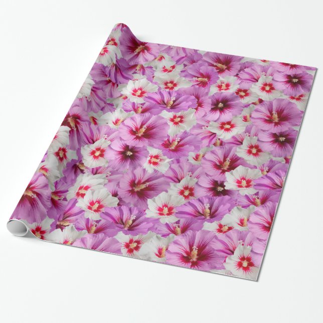 Hibiskus - kinesiskt rosblommönster presentpapper (Utrullad)