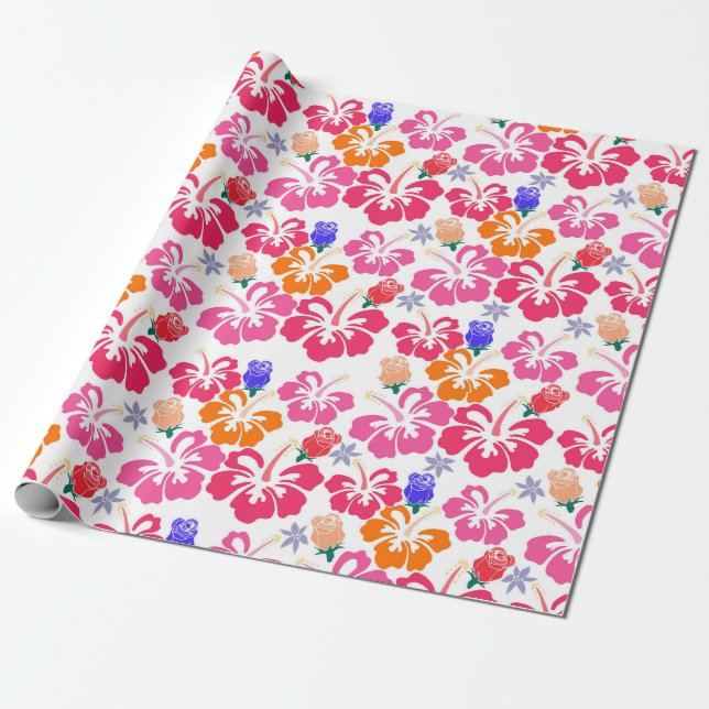 Hibiskus och rosor Siluett presentpapper (Utrullad)