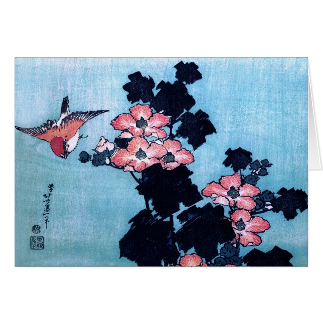 Hibiskus och Sparrow, Hokusai Hälsningskort (Framsidan Horizontal)