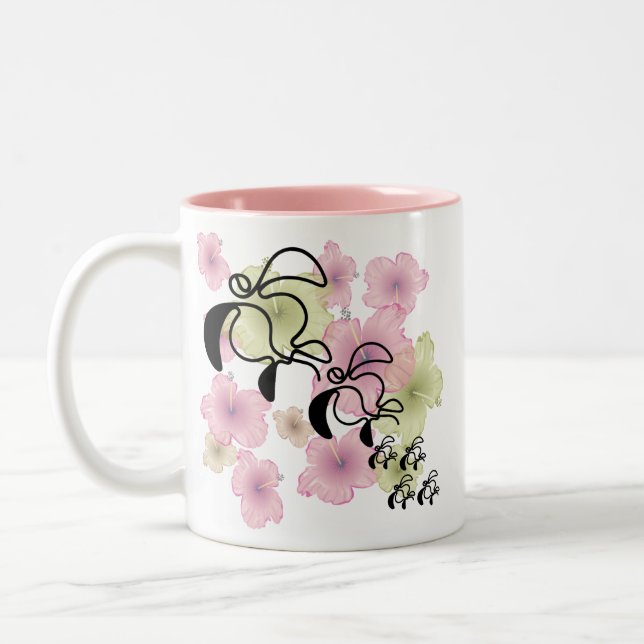 Hibiskus-Sköldpadda-Familj Två-Tonad Mugg (Vänster)
