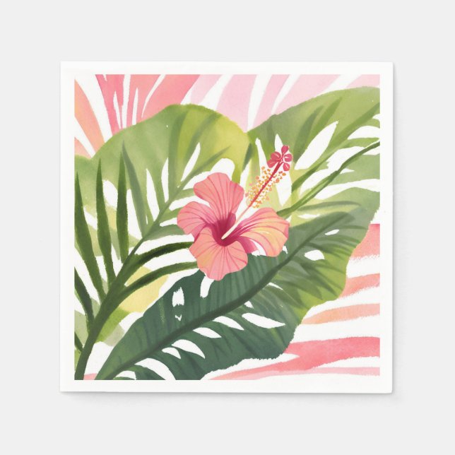 Hibiskus Skönhet | Tropisk Blomma Akvarell Pappersservett (Framsidan)