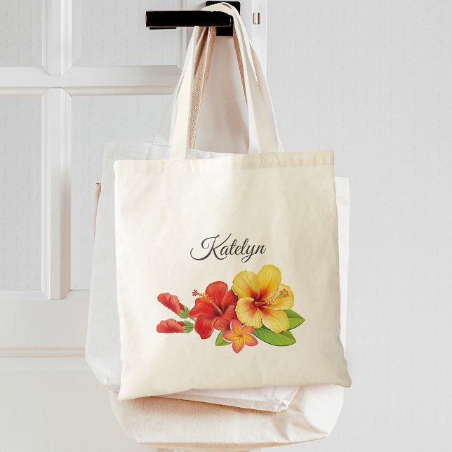 Hibiskus Tropisk Blom Brudtärna Tygkasse (Hibiscus Tropical Floral Bridesmaid Tote Bag)
