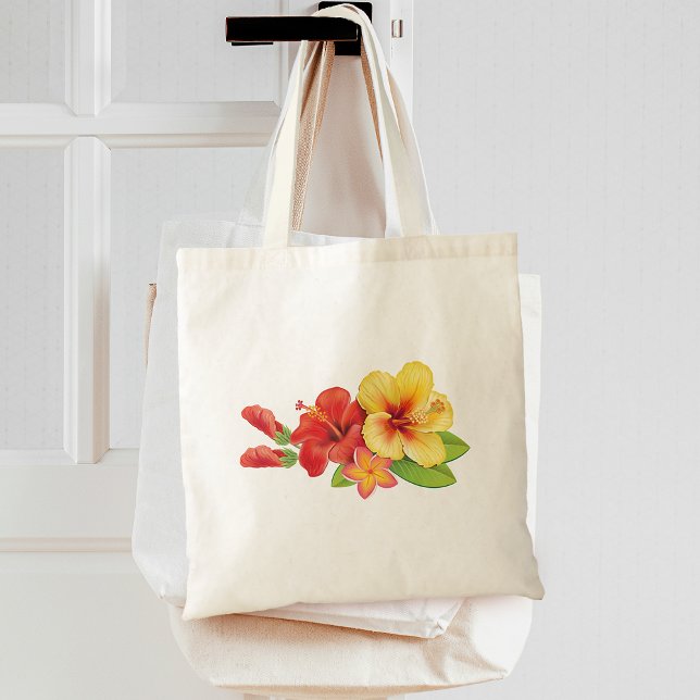 Hibiskus Tropisk Blomma Tygkasse (Hibiscus Tropical Floral Tote Bag)