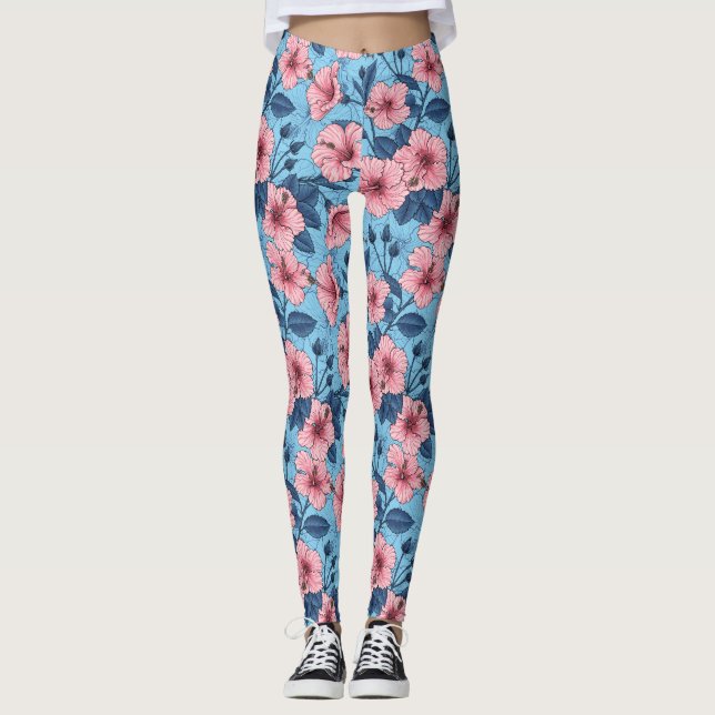 Hibiskus Tropiskt Blommönster Leggings (Framsida)