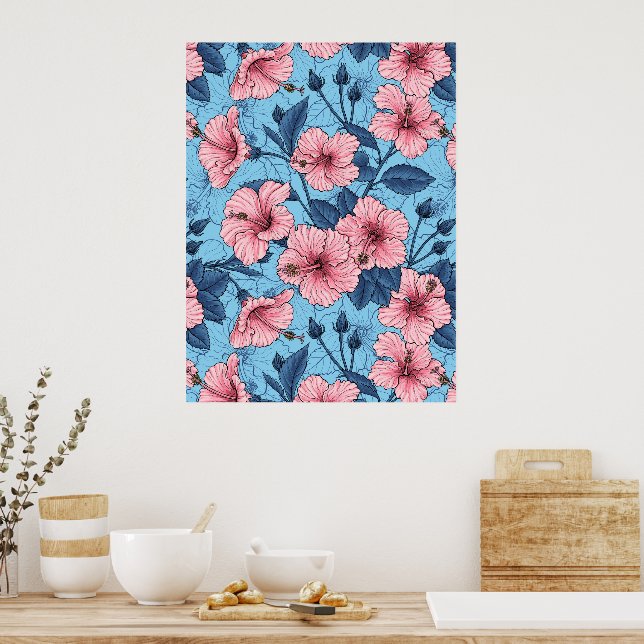 Hibiskus Tropiskt Blommönster Poster (Kök)