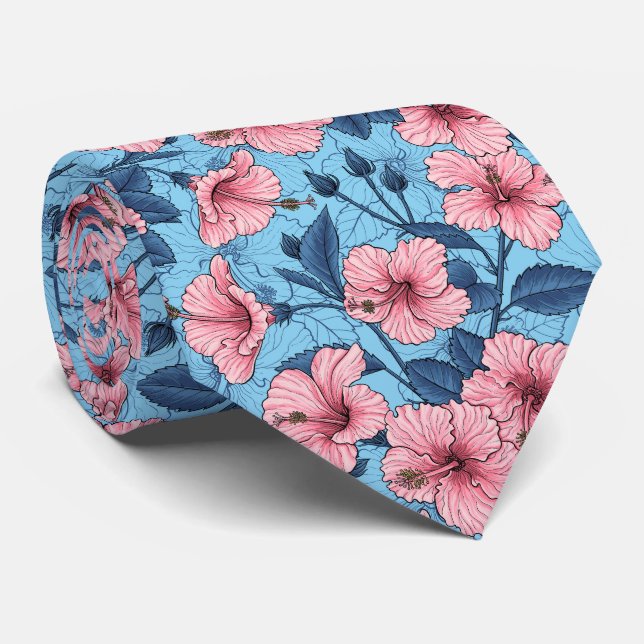 Hibiskus Tropiskt Blommönster Slips (Rullad)