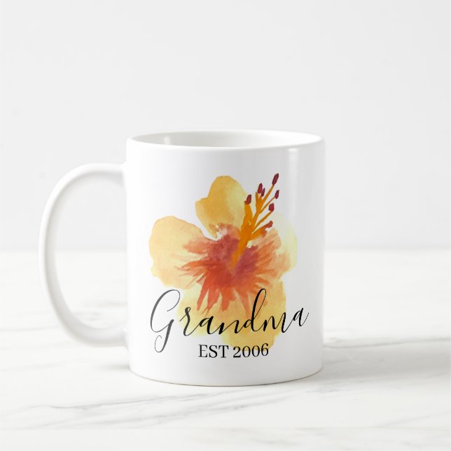 Hibiskusblomma Handvatten akvarell Mamma Mormor Kaffemugg (Vänster)