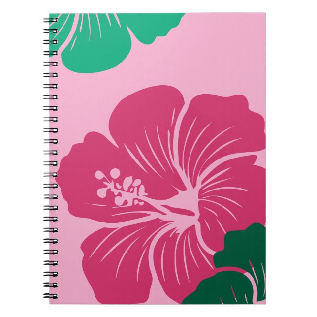 Hibiskusblomma Het Rosa med Gröna Blad Anteckningsbok (Framsidan)