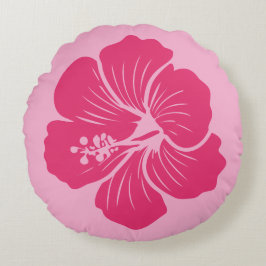 Hibiskusblomma Hot Pink Konturteckning Rund Kudde