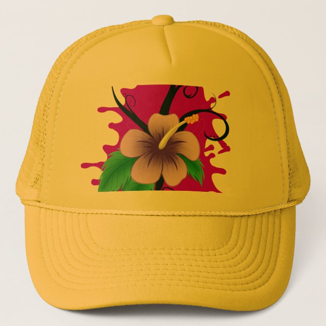 Hibiskusblomma Lastbilschaufför Hatt Keps (Framsida)