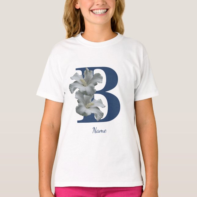 Hibiskusblomma Monogram Initial B Personlig T Shirt (Framsida)
