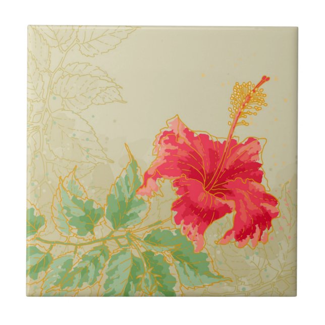 Hibiskusblomma på tonad bakgrund kakelplatta (Framsidan)