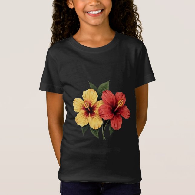 hibiskusblomma röd och gul hibiskusblommor t shirt (Framsida)