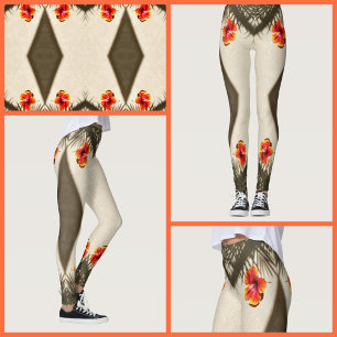 Hibiskusblomma Tropiska Vibrationer Blommig Leggings