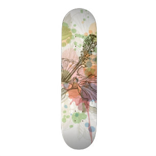 Hibiskusblomma & vattenfärgbakgrund skateboard bräda 20,5 cm