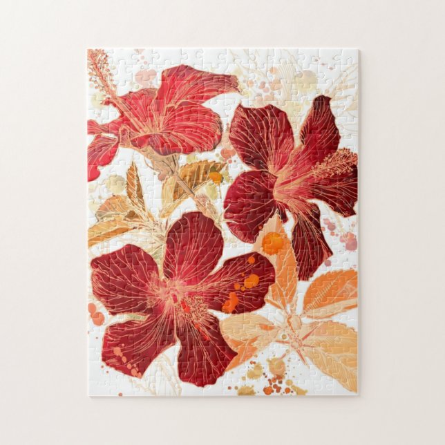 Hibiskusblomma - vattenfärgen målar 2 pussel (Vertikal)