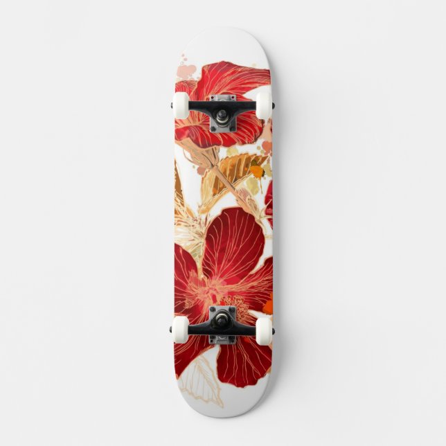 Hibiskusblomma - vattenfärgen målar 2 skateboard bräda 21,5 cm (Framsida)