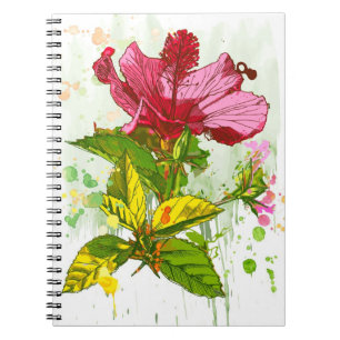 Hibiskusblomma - vattenfärgen målar anteckningsbok med spiral