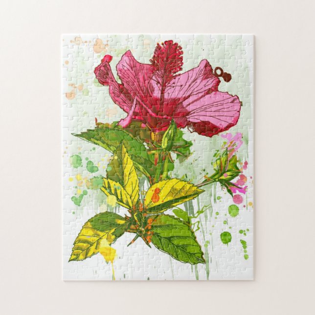 Hibiskusblomma - vattenfärgen målar pussel (Vertikal)
