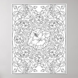 Hibiskusblomma Vuxen Färgning Mandala  Poster