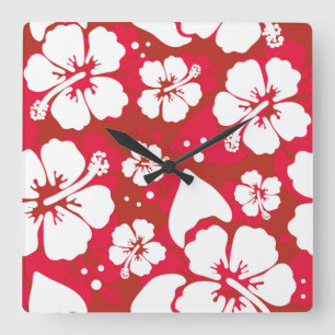 Hibiskusblommamönster Fyrkantig Klocka