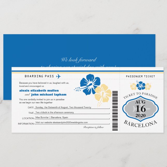 HibiskusblommaSpanien att stiga ombord passerar Inbjudningar (Fram/baksida)