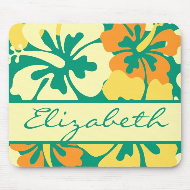 HibiskusblommönsterMonogram Musmatta (Framsidan)