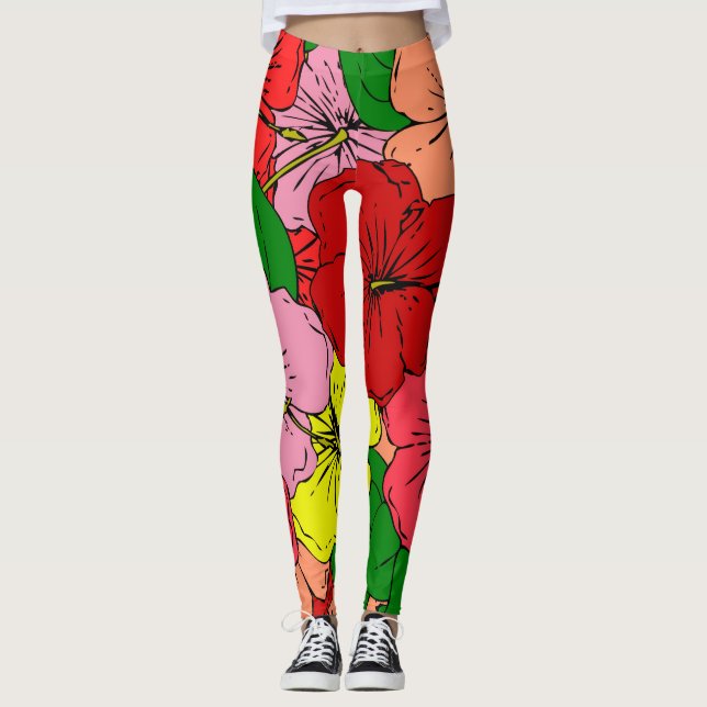Hibiskusblommor Leggings (Framsida)