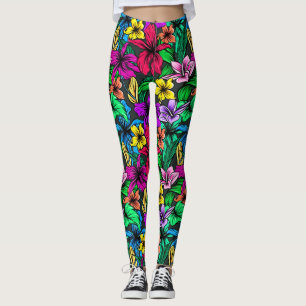 Hibiskusblommor och blad Mönster-54678 Leggings