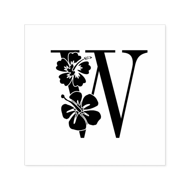 Hibiskusblommor över enkel initial monogram #3 självfärgande stämpel (Design)