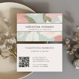 Hibiskusblommor Rosa blå salvia vit QR-kod Visitkort