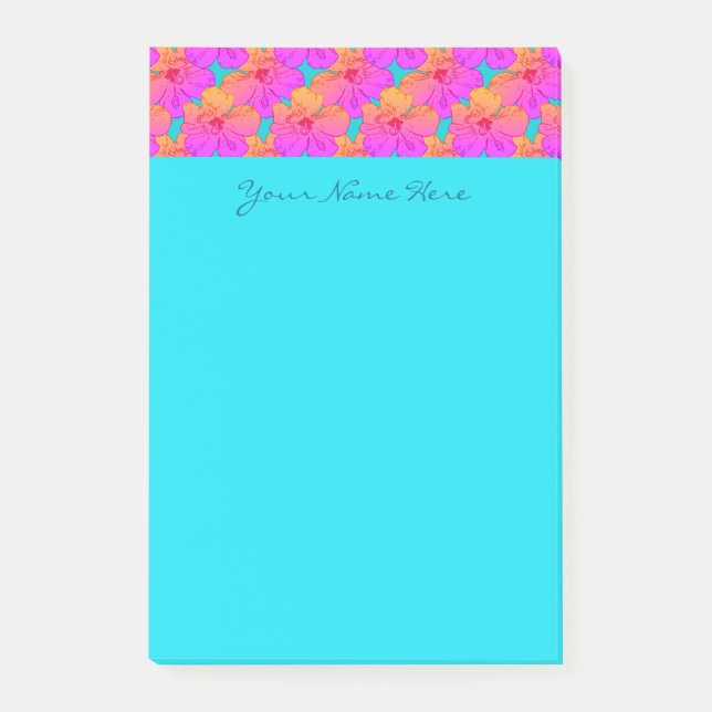 Hibiskusen blommar rosor på turkos post-it block (Framsida)