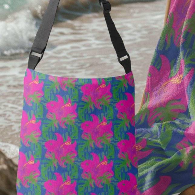 Hibiskusgrön blå het rosa regnskogsdrommar axelväska (Great beach tote!)