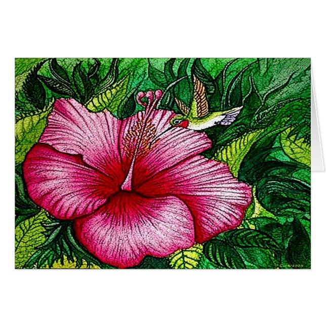 HibiskusHummingbirdkort Hälsningskort (Framsidan Horizontal)