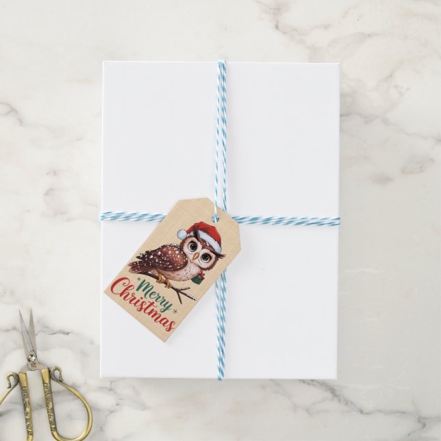 Hibou de Noël - Design Festif Merry Christmas Presentetikett (Med Snöre)